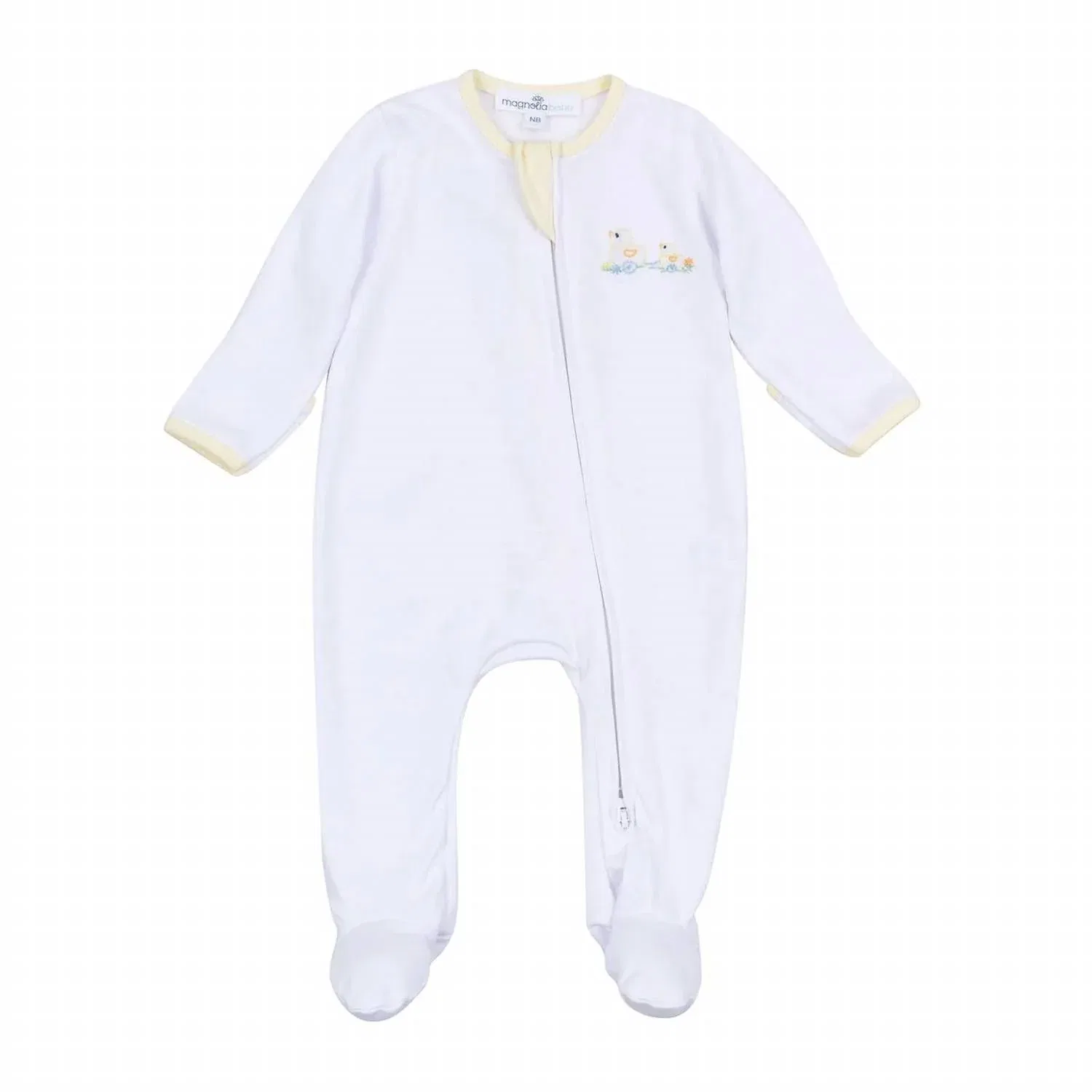 Детский комбинезон-слип с вышивкой утенок и молнией Vintage Duckie Pull Toy Magnolia Baby, White