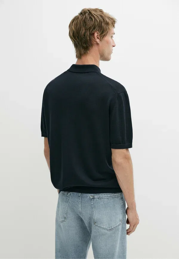 Поло из шерсти и лиоцелла Polo shirt Massimo Dutti, Mottled Dark Blue, темно-синий — фото 3