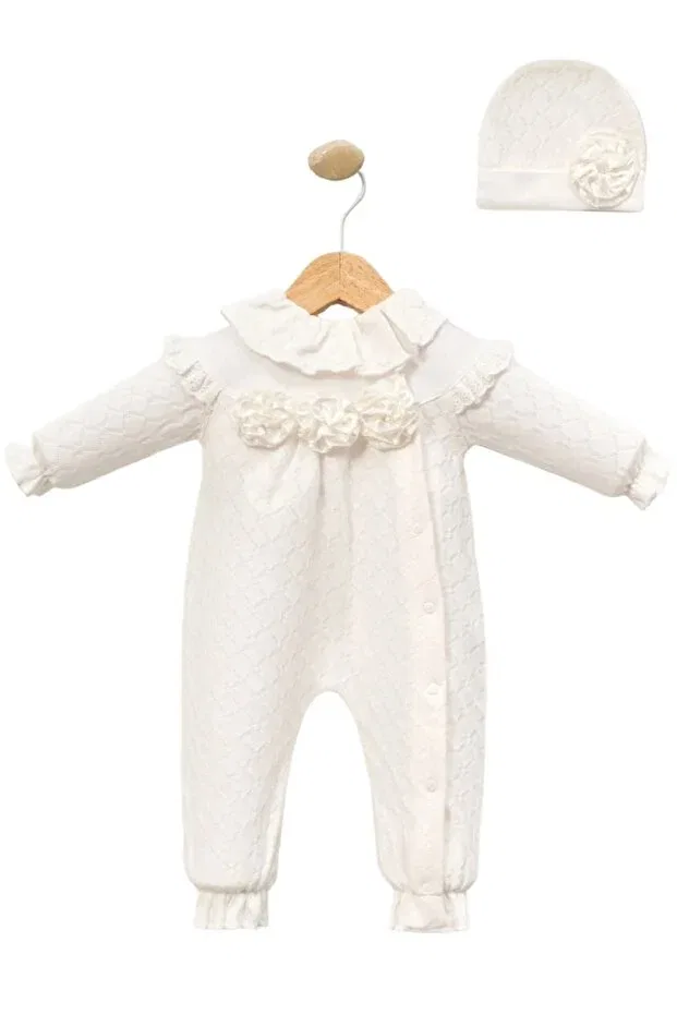 Детское боди-комбинезон с длинным рукавом Mira elegance floral ruffle Cherub Baby, Ecru — фото 4