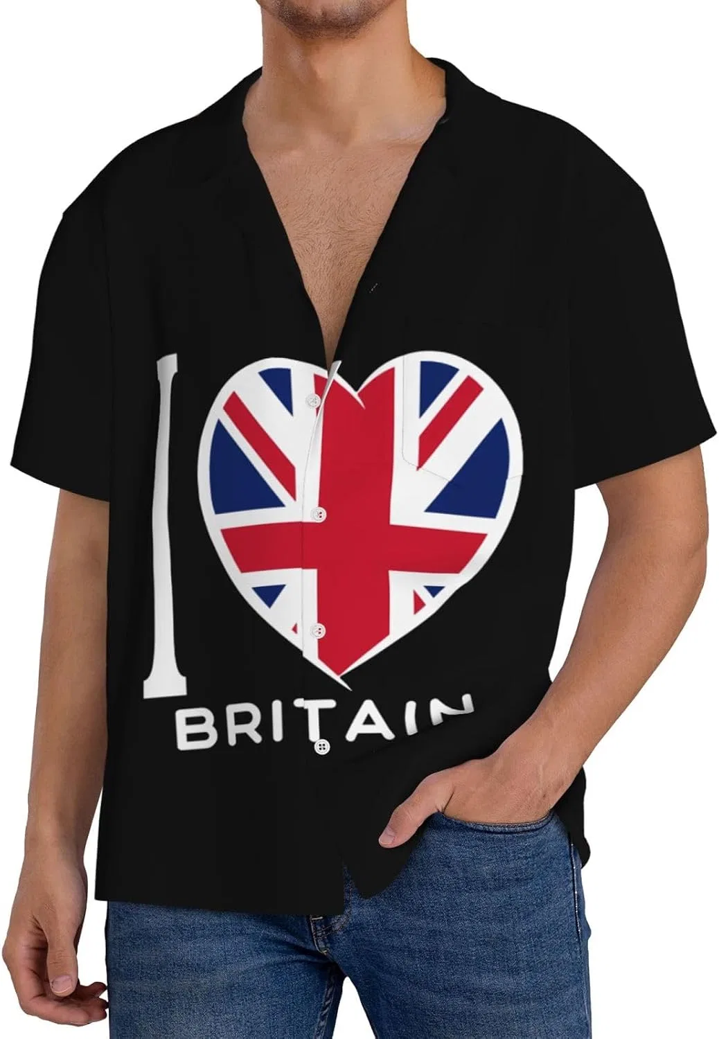 Мужская свободная рубашка с коротким рукавом I Love Britain, Black