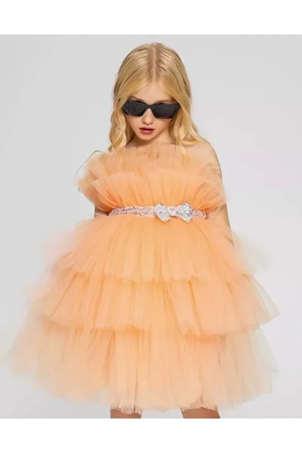 Детское платье для девочек сатиновое Nimfea Mnk Baby&Kids, Somon — фото 2