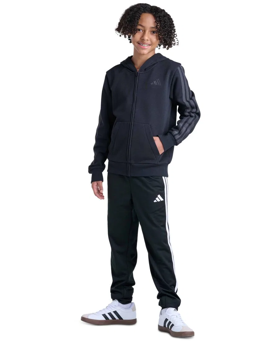 Детский худи с капюшоном, на молнии, с длинным рукавом, с флисом adidas, Black — фото 2