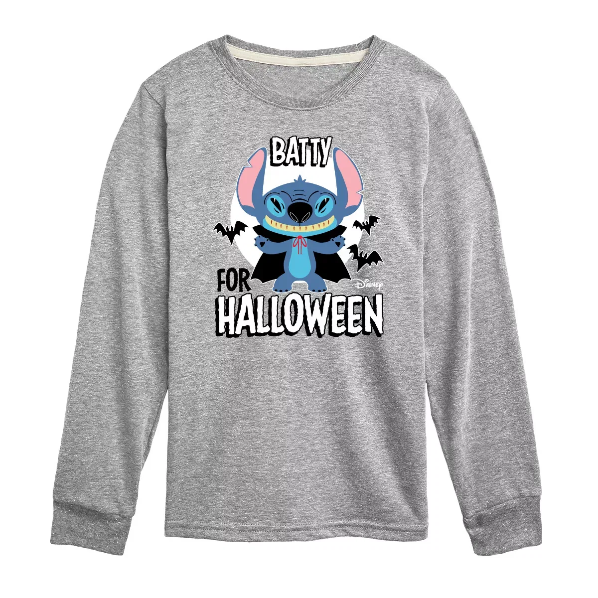 Детская футболка с длинным рукавом с принтом Lilo & Stitch Batty for Halloween Disney, Athletic Heather