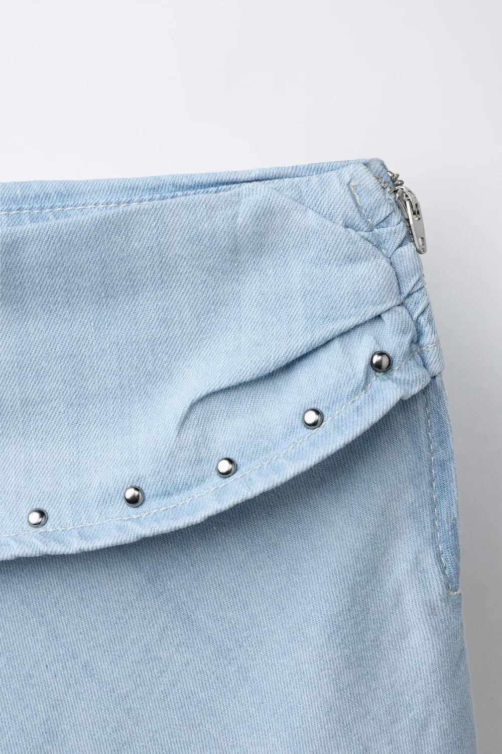 Струящаяся юбка миди, украшенная заклепками ZARA, Light Blue — фото 3