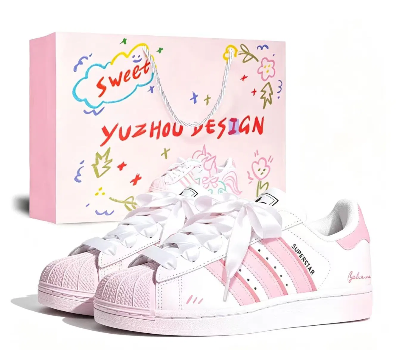 Детские кастомные кеды Superstar 2 Peach Mist Pink Shell Toe Adidas Originals, White Pink