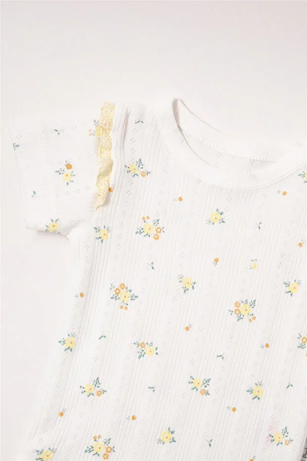 Детское боди с коротким рукавом с принтом ajurlu short sleeved bodysuit with moon print (bloom) Bebetto, Yellow — фото 3