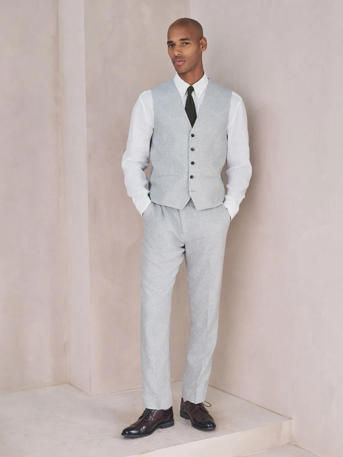 Жилет костюмный Grey Linen Blend Texture Suit Waistcoat Next, серый — фото 2