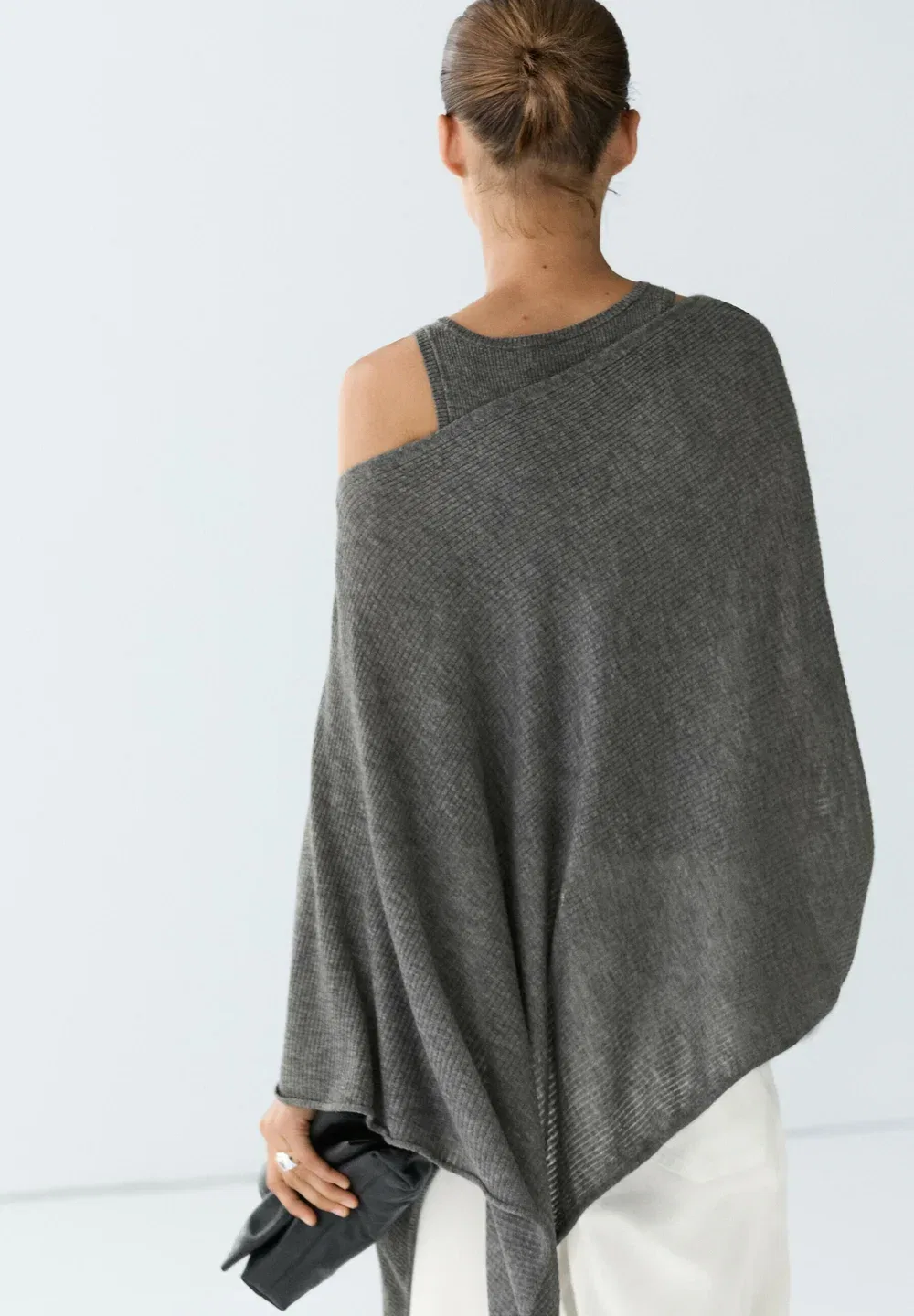 Накидка из тонкой вязаной шерстяной смеси Massimo Dutti, Grey — фото 3