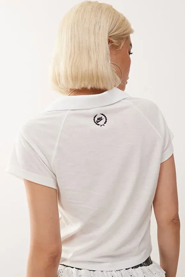 Женское спортивное поло с коротким рукавом, облегающий крой Nike, White — фото 2