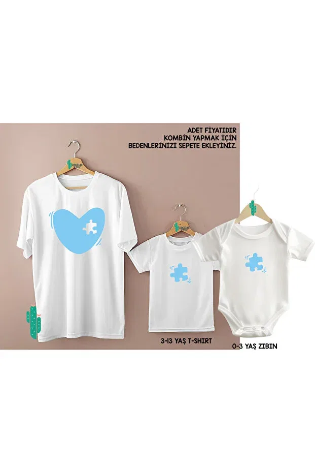 Детский комплект футболок для девочек с принтом Blue Heart Puzzle Combination Mother Son Cactus Collection, Белый