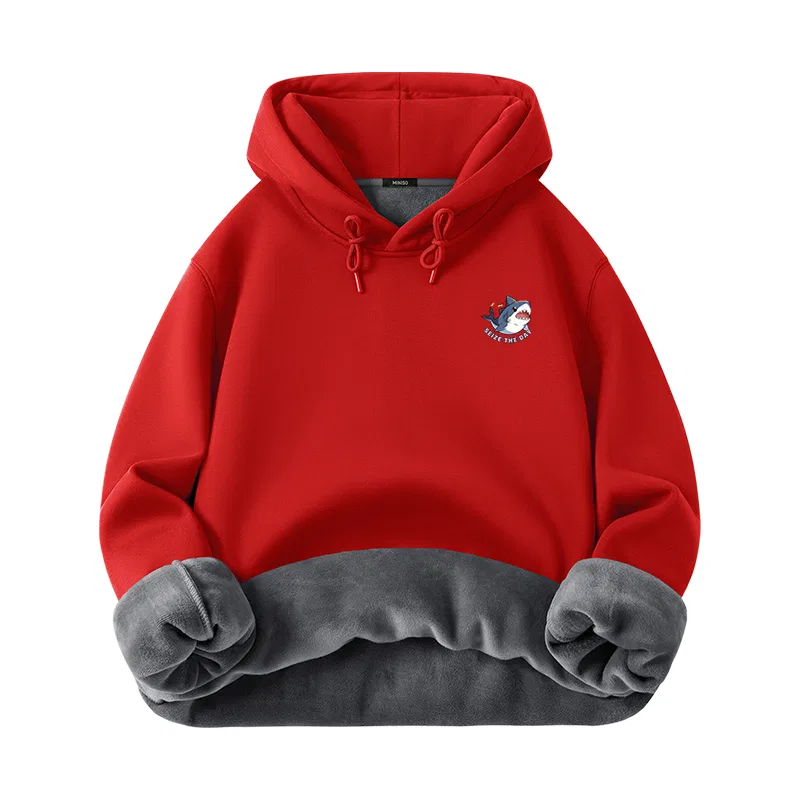 Детское худи на молнии с капюшоном, флисовая подкладка MINISO, Red (Happy Shark Chest Logo)