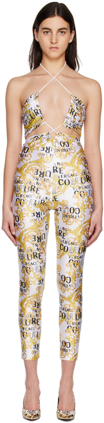 

Бело-желтый комбинезон с принтом Versace Jeans Couture