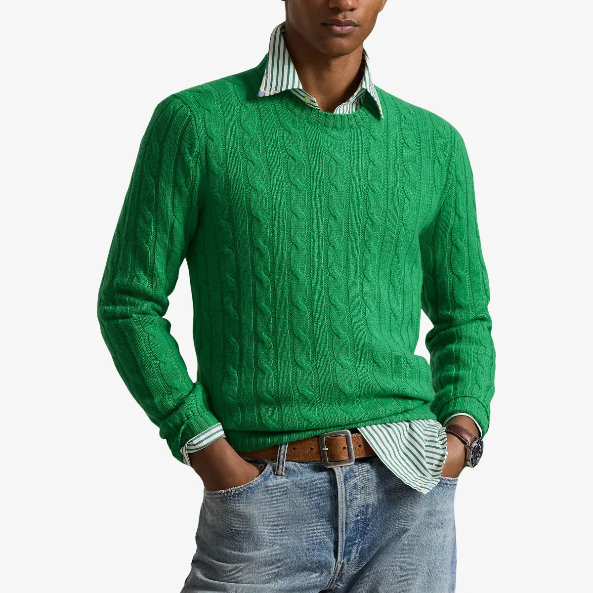 Кашемировый джемпер крупной вязки стандартного кроя Polo Ralph Lauren, зеленый — фото 3