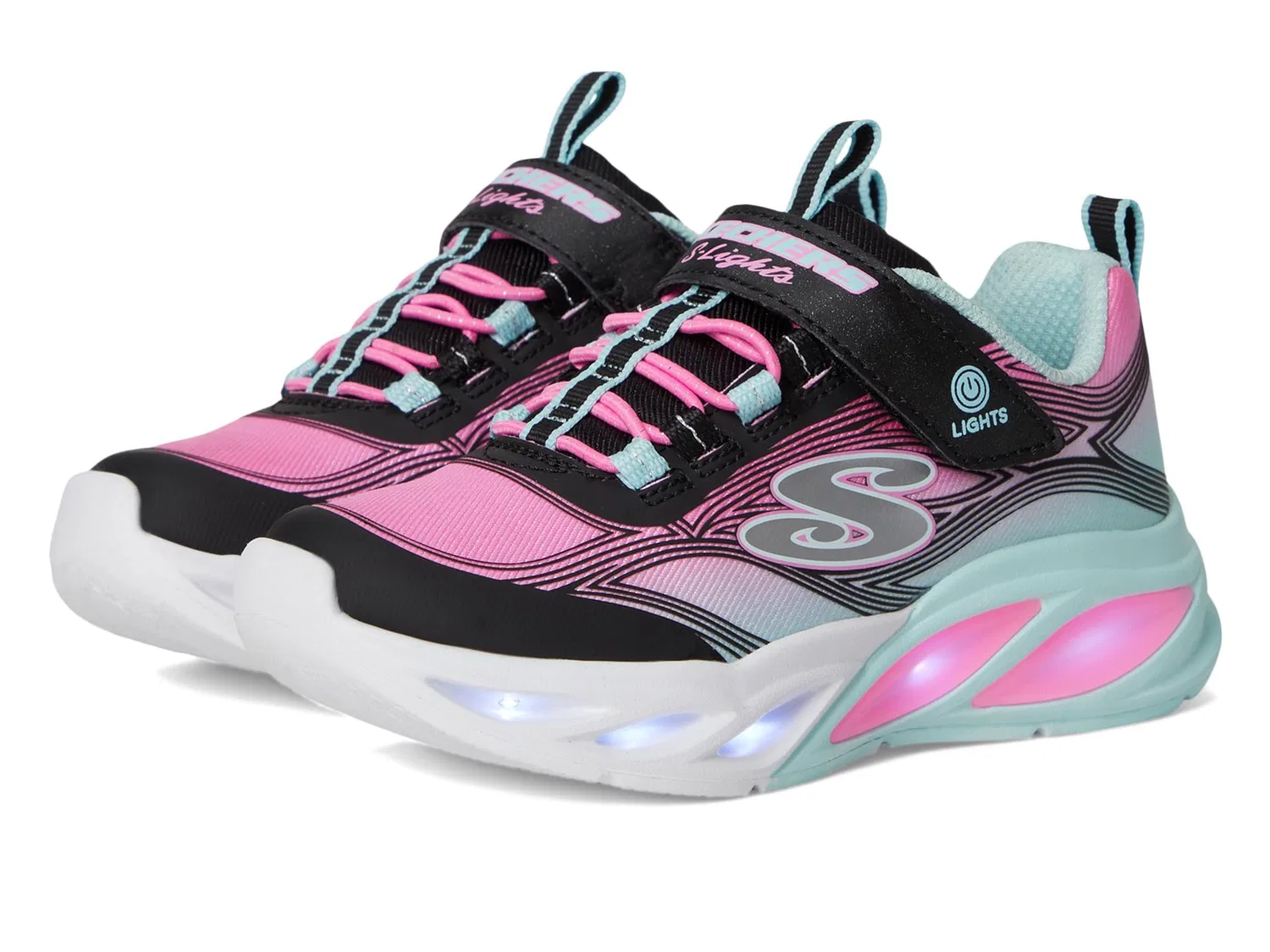 Детские кроссовки для девочек с подсветкой Skechers Cosmic Glow, Black Multi