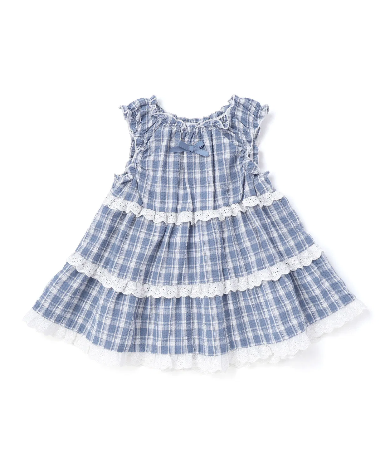 Детская блузка-туника без рукавов с воланами Madras Check BeBe, Blue
