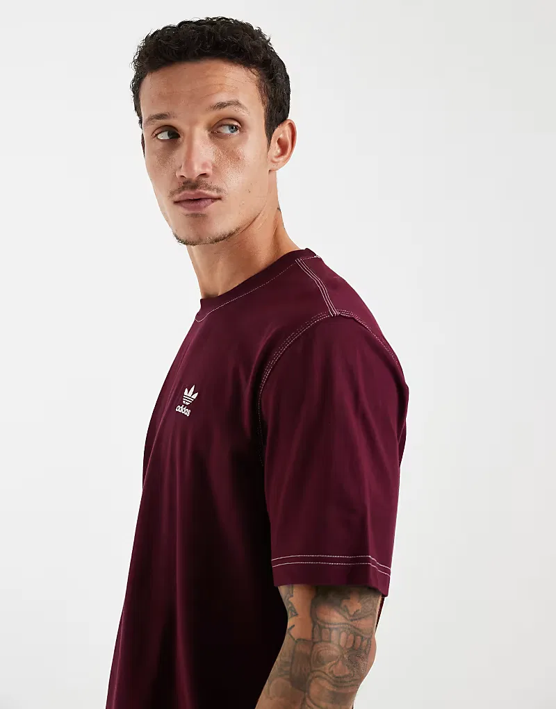 Футболка Adidas Originals Trefoil Essentials с контрастной строчкой, бордовый — фото 3