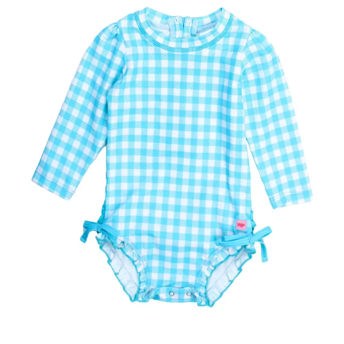 Детское платье-рашгард для девочек с принтом RuffleButts, Bright Aqua Gingham