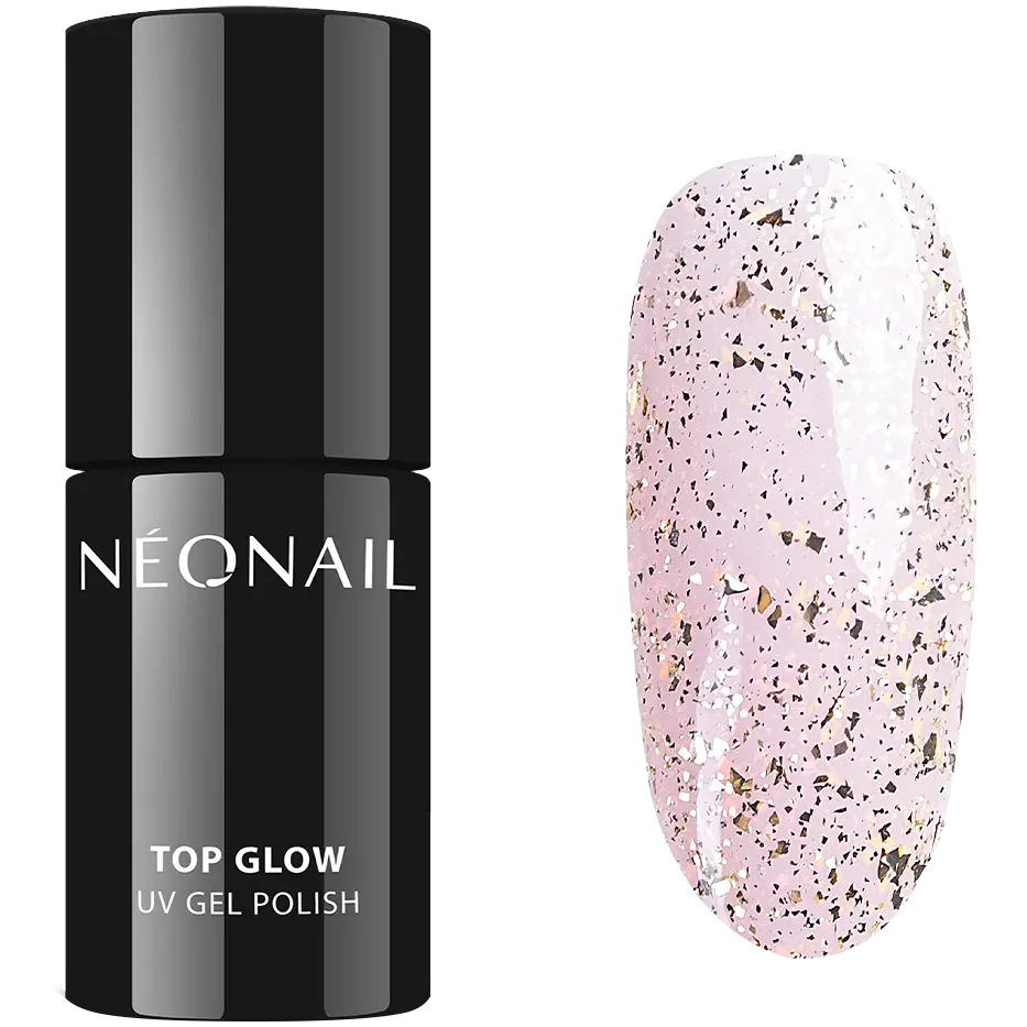 

Neonail Top Glow Gold Flakes гибридное верхнее покрытие для лаков для ногтей, 7,2 мл