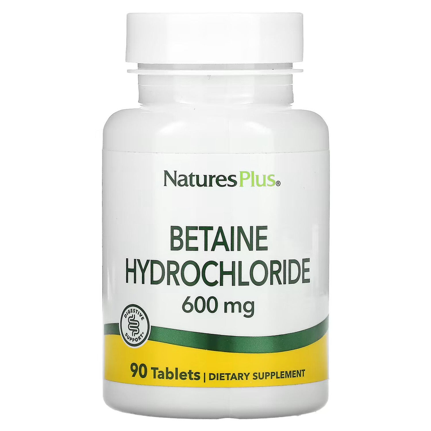 

NaturesPlus, Бетаин гидрохлорид (Betaine Hydrochloride), 600 мг, 90 таблеток