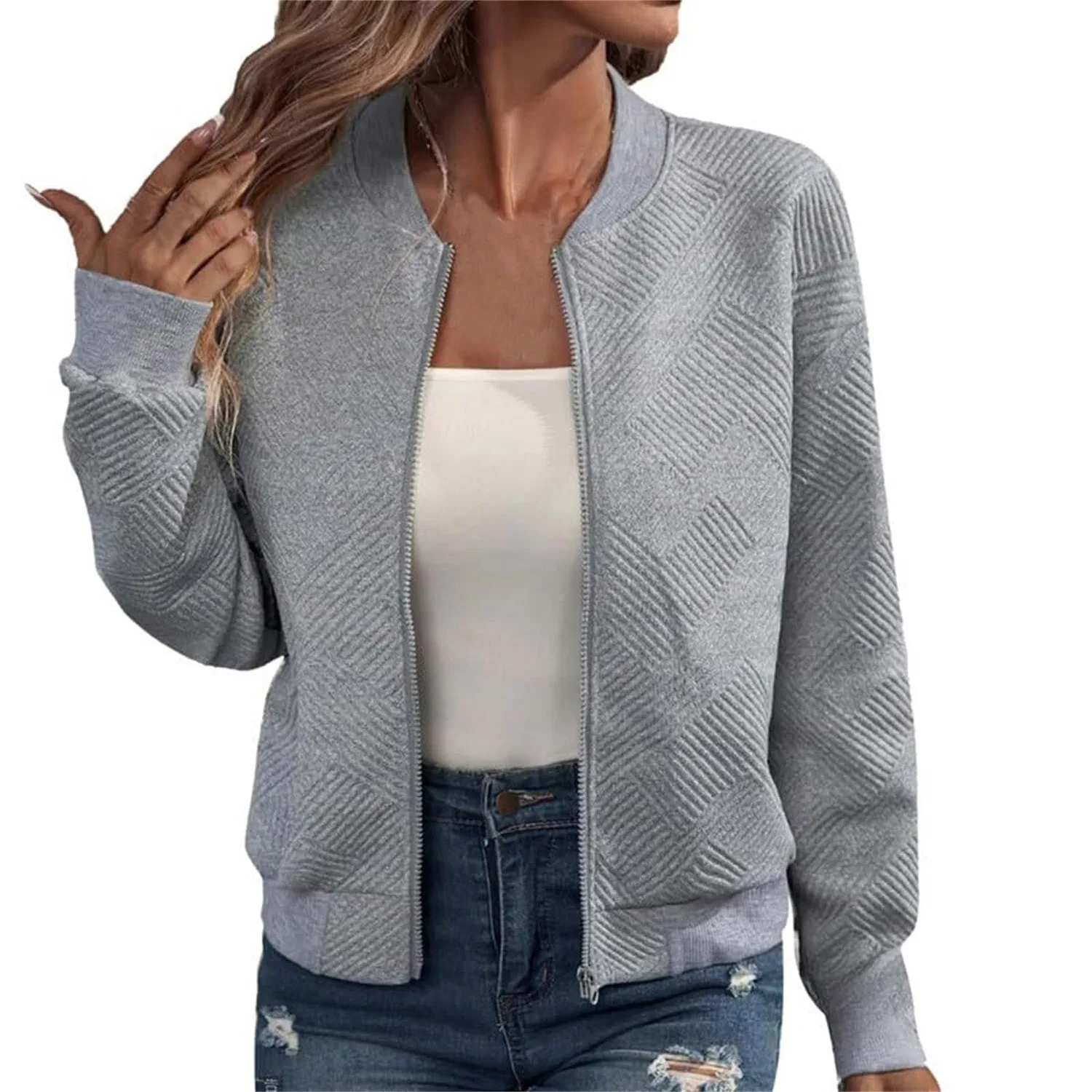 Женская куртка-бомбер с принтом, модель UK Cardigan, бренд, grigio