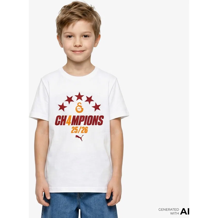 Детская футболка с принтом Nike Galatasaray 2025/2026 Sezon Şampiyonu, Puma, Белый