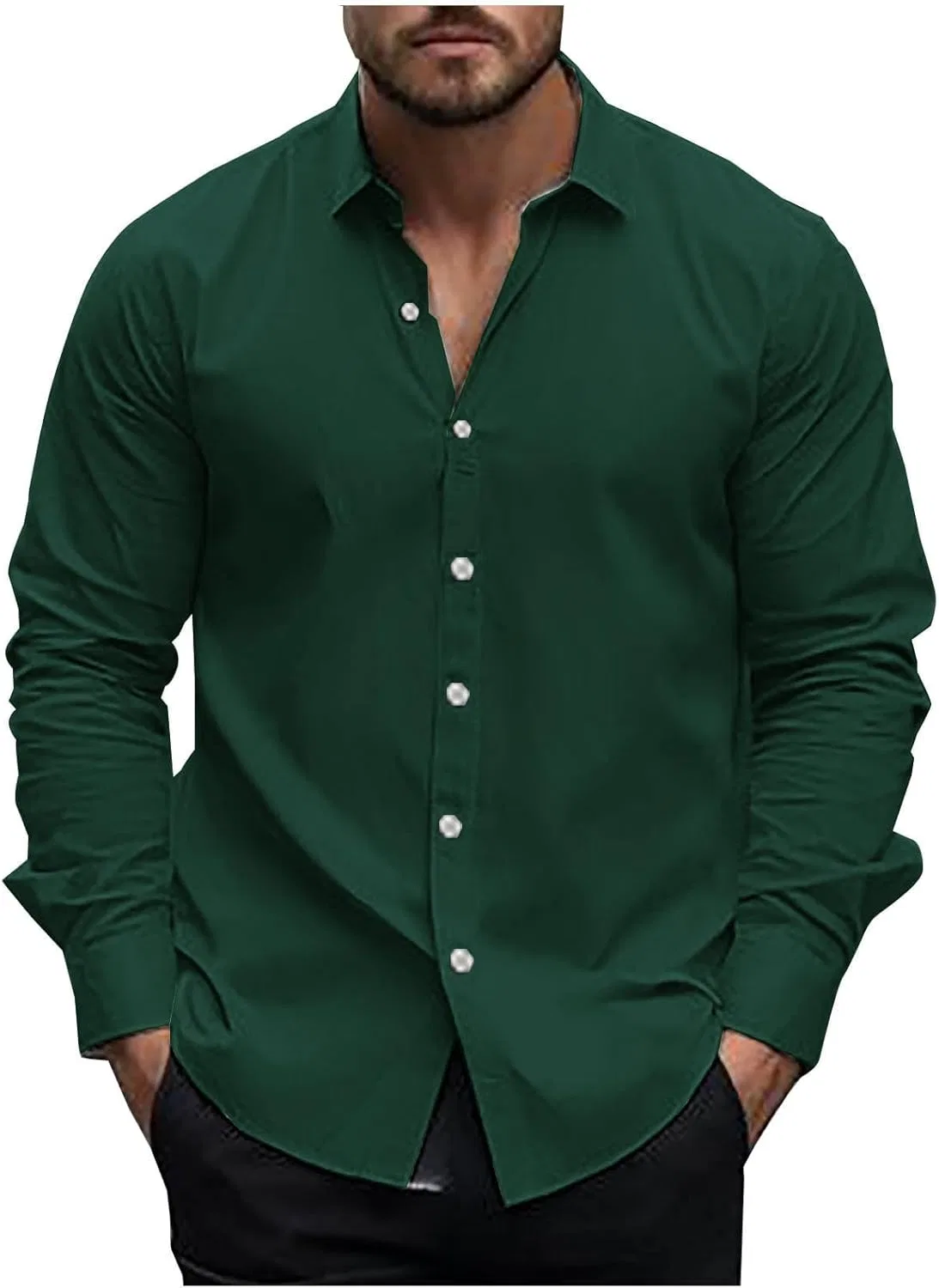 Мужская облегающая рубашка с длинным рукавом Stretch Performance, Army Green