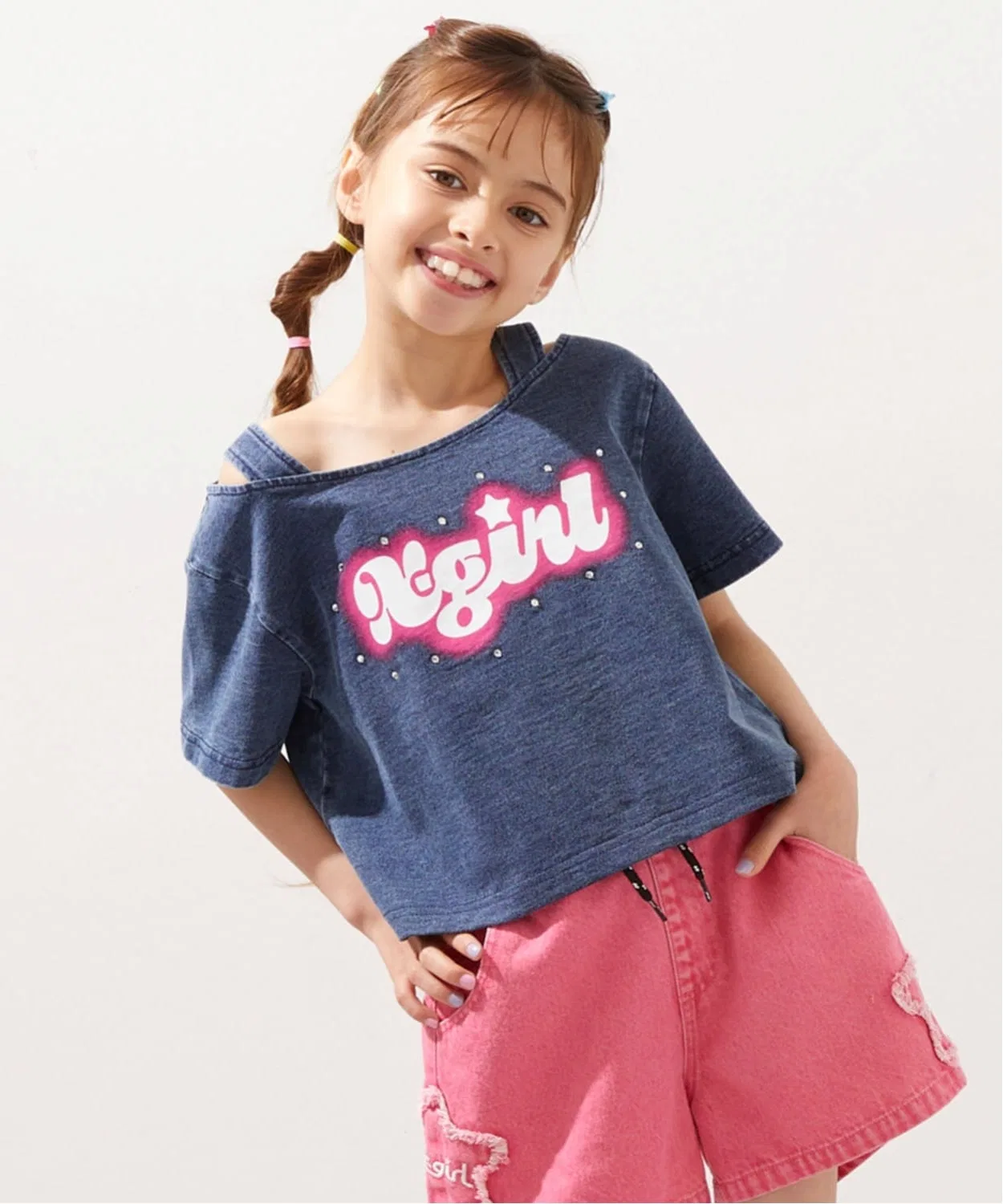 Детская футболка с принтом, с коротким рукавом X-girl Stages, Light Blue