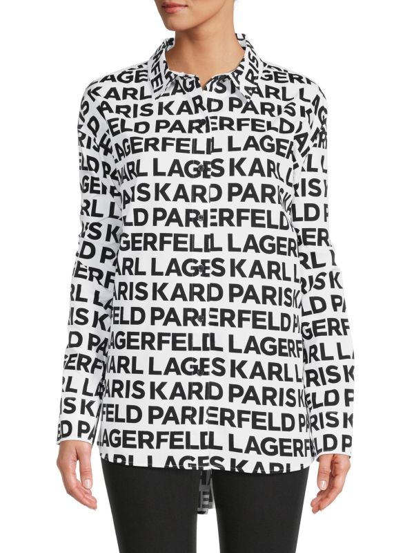 

Рубашка Karl Lagerfeld Paris с заниженным плечом и логотипом, белый/черный