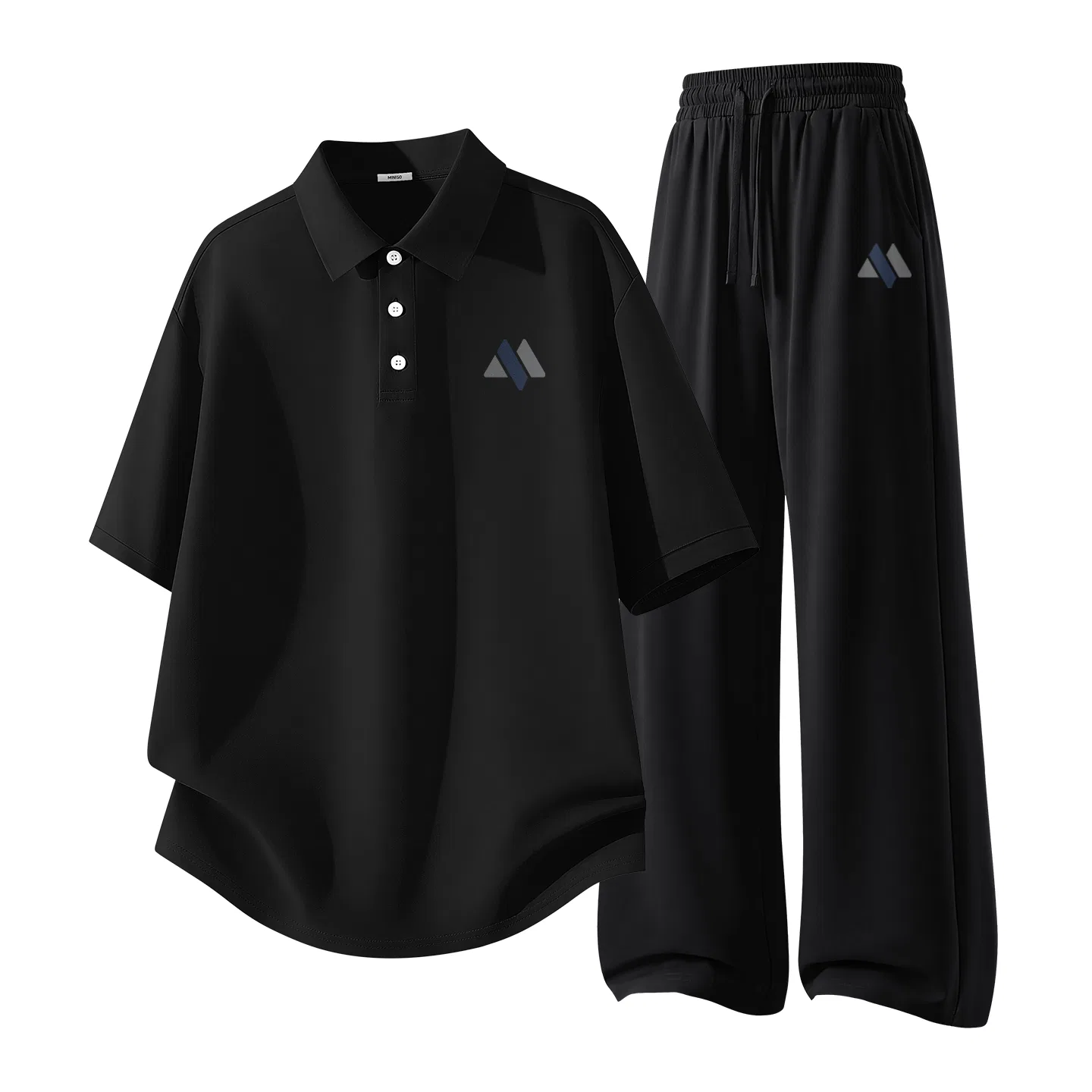 Детский комплект спортивной одежды MINISO, Black Three Lines Gray Blue Chest Logo Black Three Lines Gray Blue Pants Logo