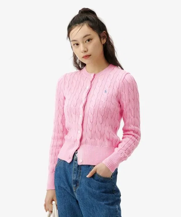 Кардиган вязаный хлопковый с круглым вырезом, Polo Ralph Lauren, розовый — фото 2