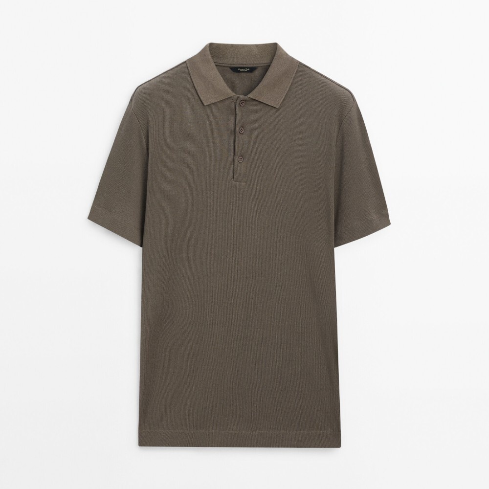 

Футболка-поло Massimo Dutti Ribbed Short Sleeve, серовато-зеленый