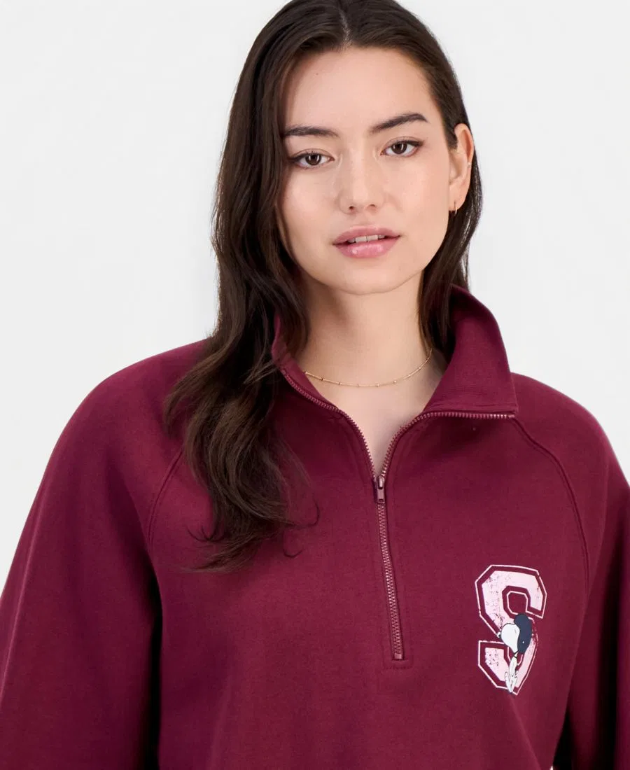 Свитшот с четверть-молнией Snoopy Varsity Peanuts, Windsor Wine — фото 3