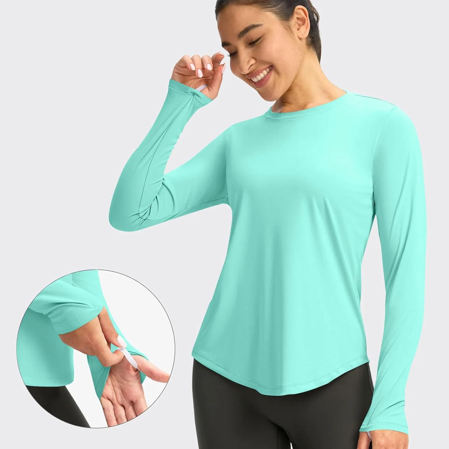 Женская футболка с длинным рукавом UPF 50+ для активного отдыха, Mint Green — фото 2