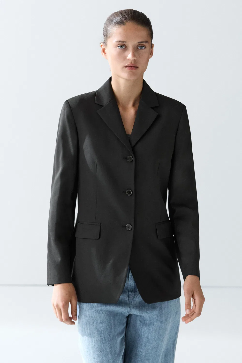 Пиджак Massimo Dutti, из прохладной шерсти, черный — фото 3