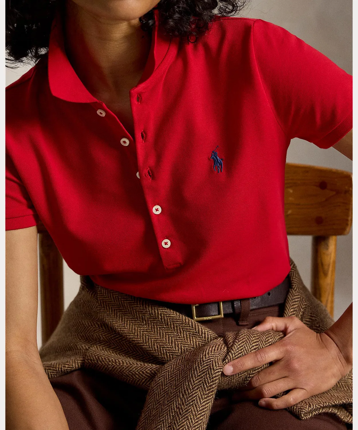 Женская поло с длинным рукавомSlim Fit POLO RALPH LAUREN, Красный — фото 4