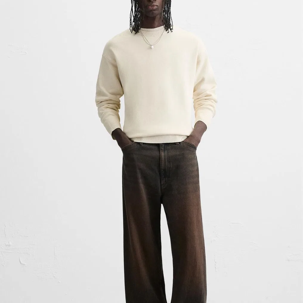 Мужской свитер с круглым вырезом Oyster White ZARA, Oyster White — фото 4