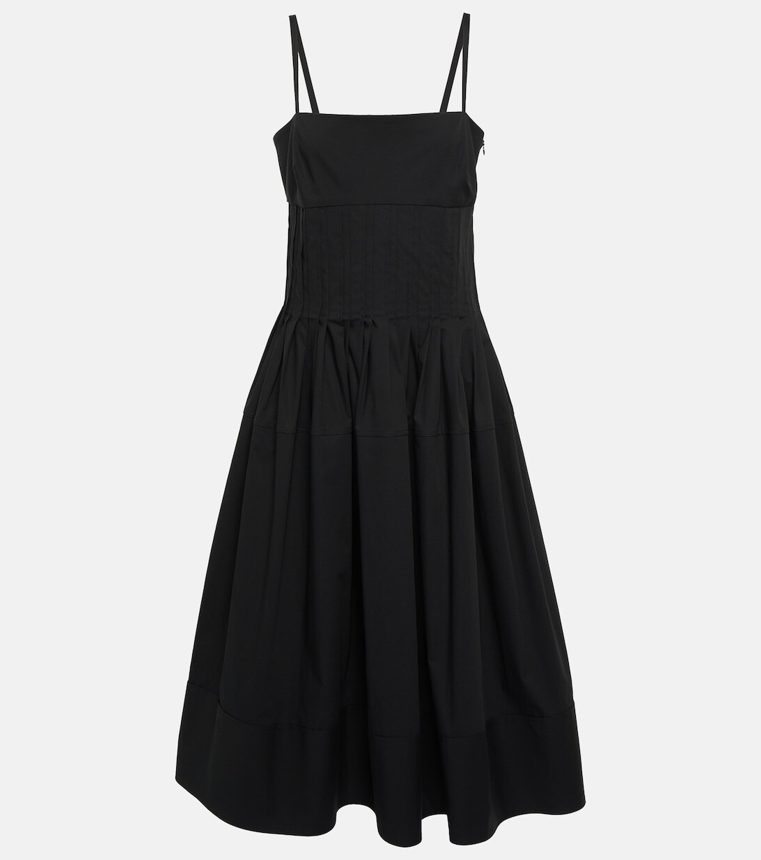 

Плиссированное платье миди из смесового хлопкового поплина PROENZA SCHOULER, черный