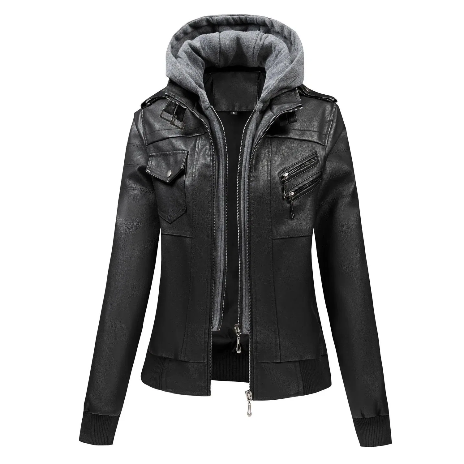 Женское пальто с капюшоном из искусственной овчины на молнии, Black