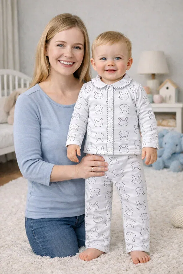 Детский комплект боди с принтом Newborn organic cotton 2-piece baby girl and boy set Anne Dokunuşu Gibi Kuzum Bebe, Brown — фото 2