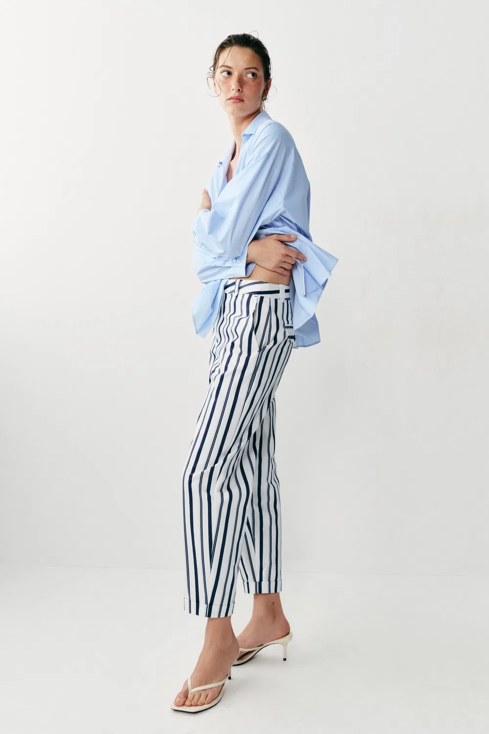Полосатые чиносы ZARA, Ecru/Navy — фото 3