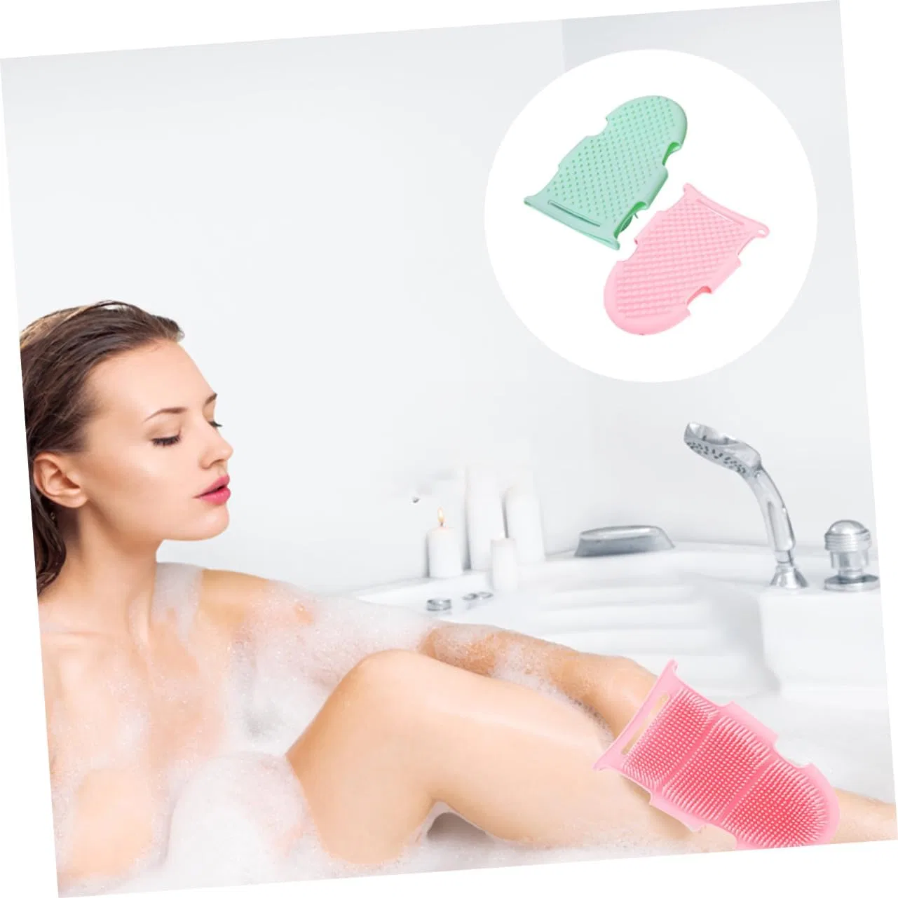 Силиконовая мочалка для душа, 2 шт, Healvian, 17.5x10.5x3 см, Pink Light Green — фото 3