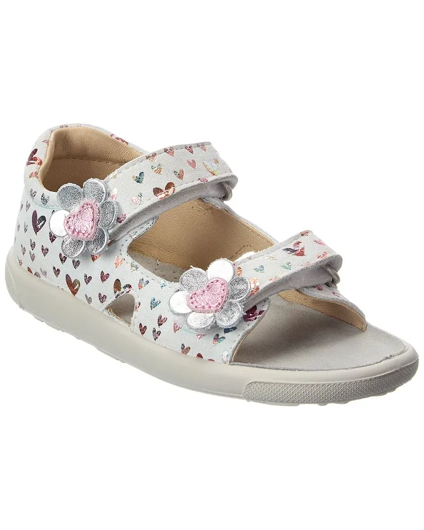 Детские сандалии на липучке с цветочной аппликацией Naturino August 3 Suede Sandal, White