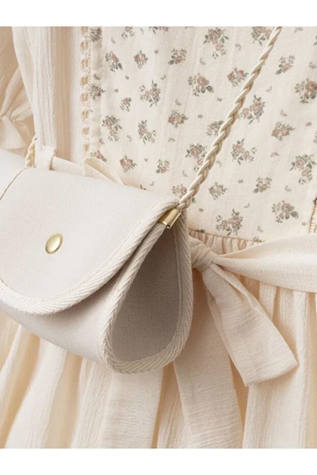 Детское платье для девочек с принтом Little Rose Bag Cherrys Bebek, Cream — фото 4