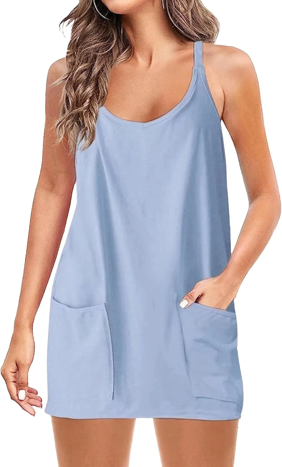 Женское спортивное мини-платье с встроенными шортами Athletic, Light Blue