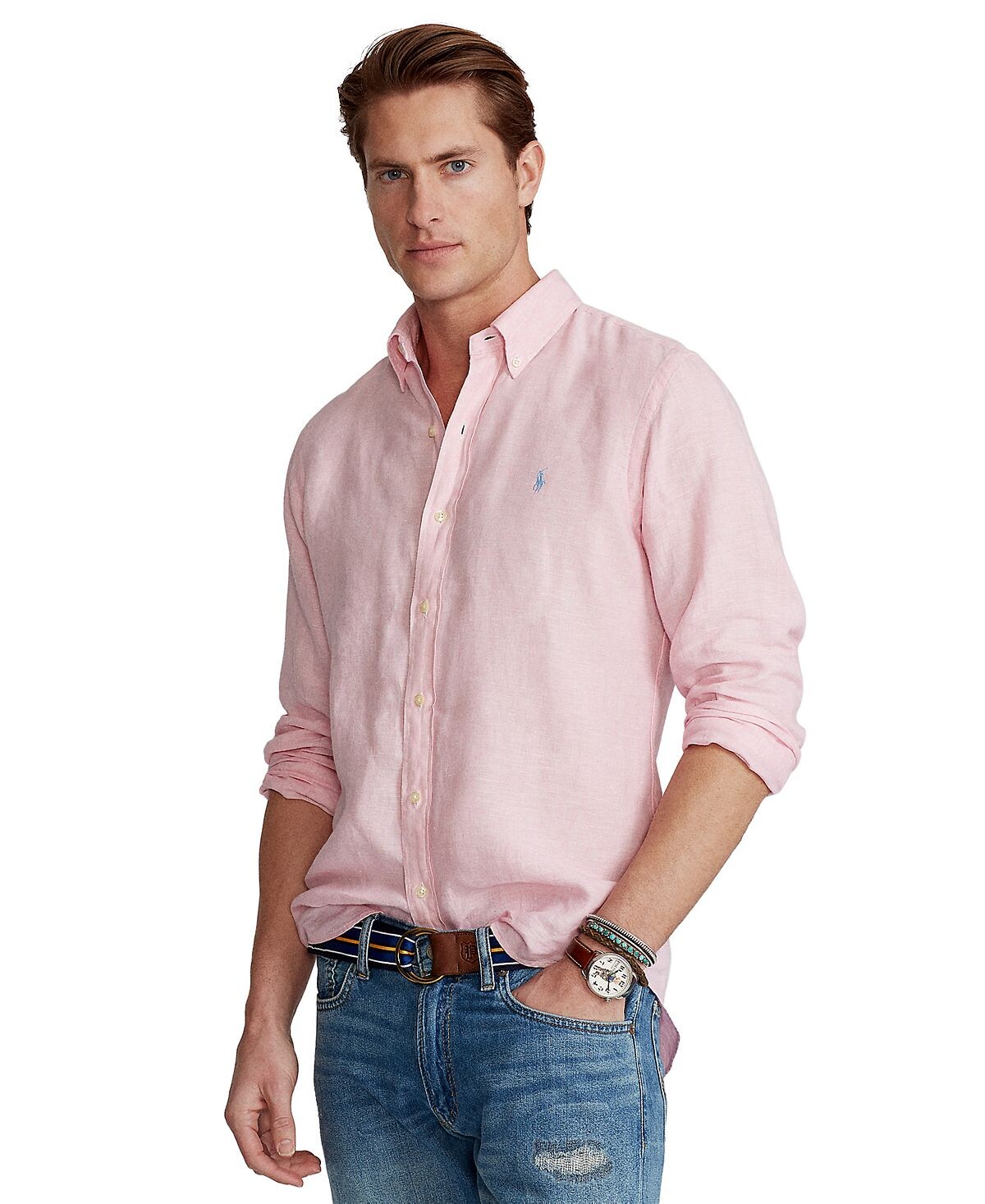 

Мужская льняная рубашка классического кроя Polo Ralph Lauren, светло-розовый