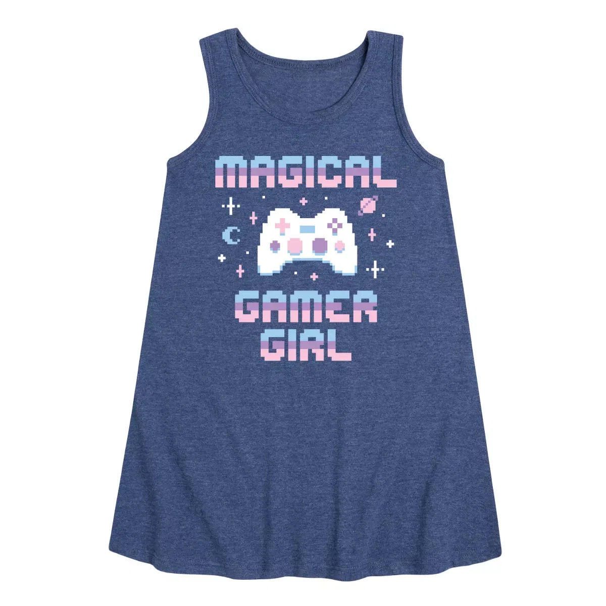 Детское платье-трапеция для девочек без рукавов Magical Gamer Girl Instant Message, Heather Navy