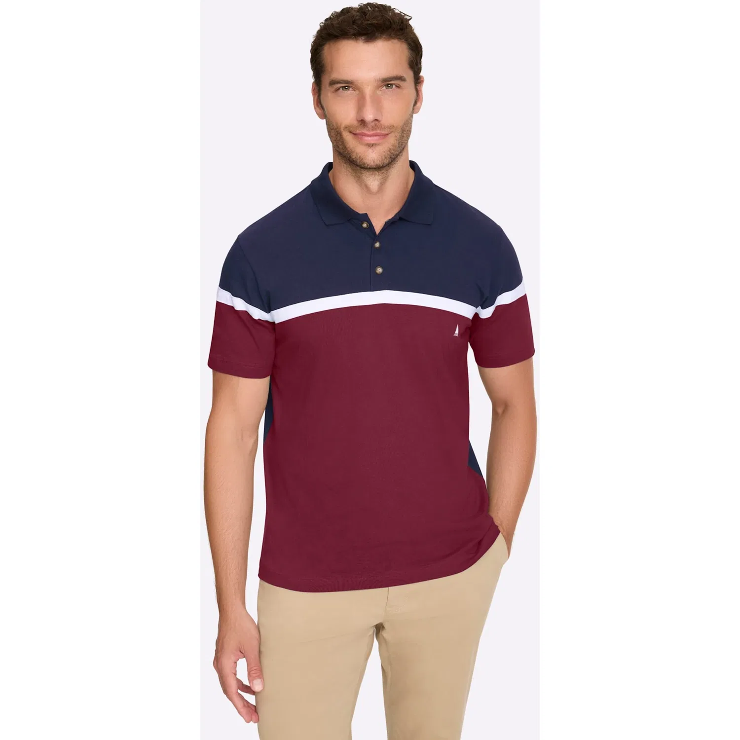Детское поло с коротким рукавом Catamaran, Marine/Dark Red Striped