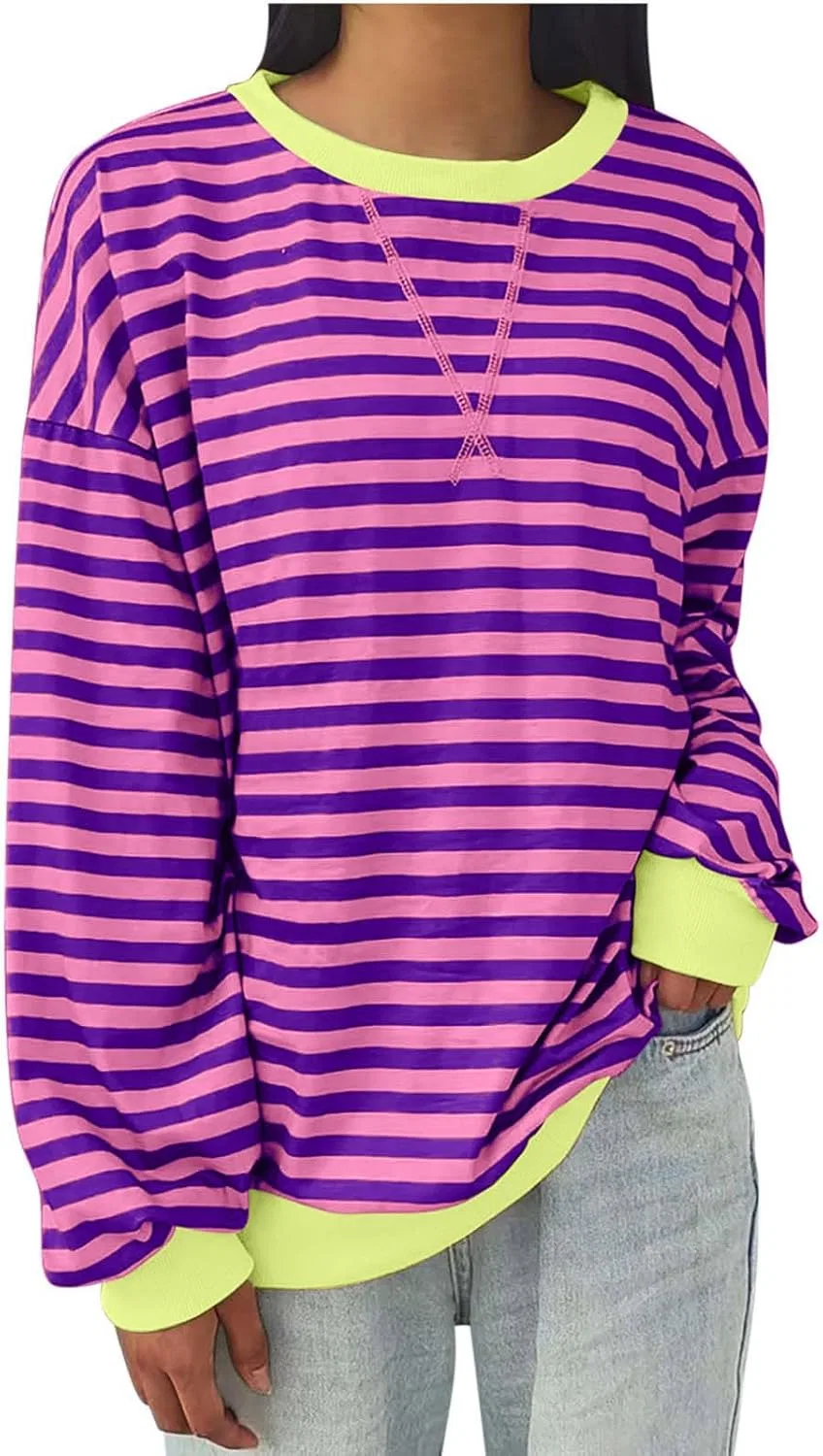 Свитшот оверсайз женский полоски A13 Hot Pink