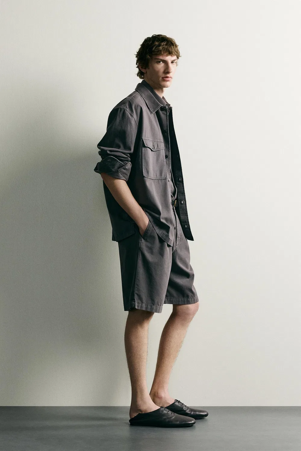Выстиранная рубашка свободного кроя ZARA, Grey — фото 4