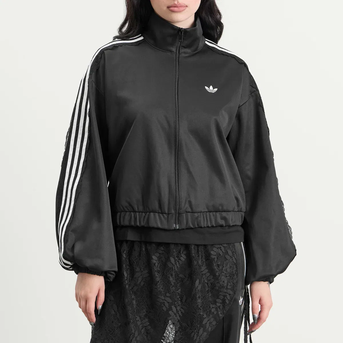 Женский топ оверсайз с кружевом Lace Oversized Track Top Adidas, Black — фото 2